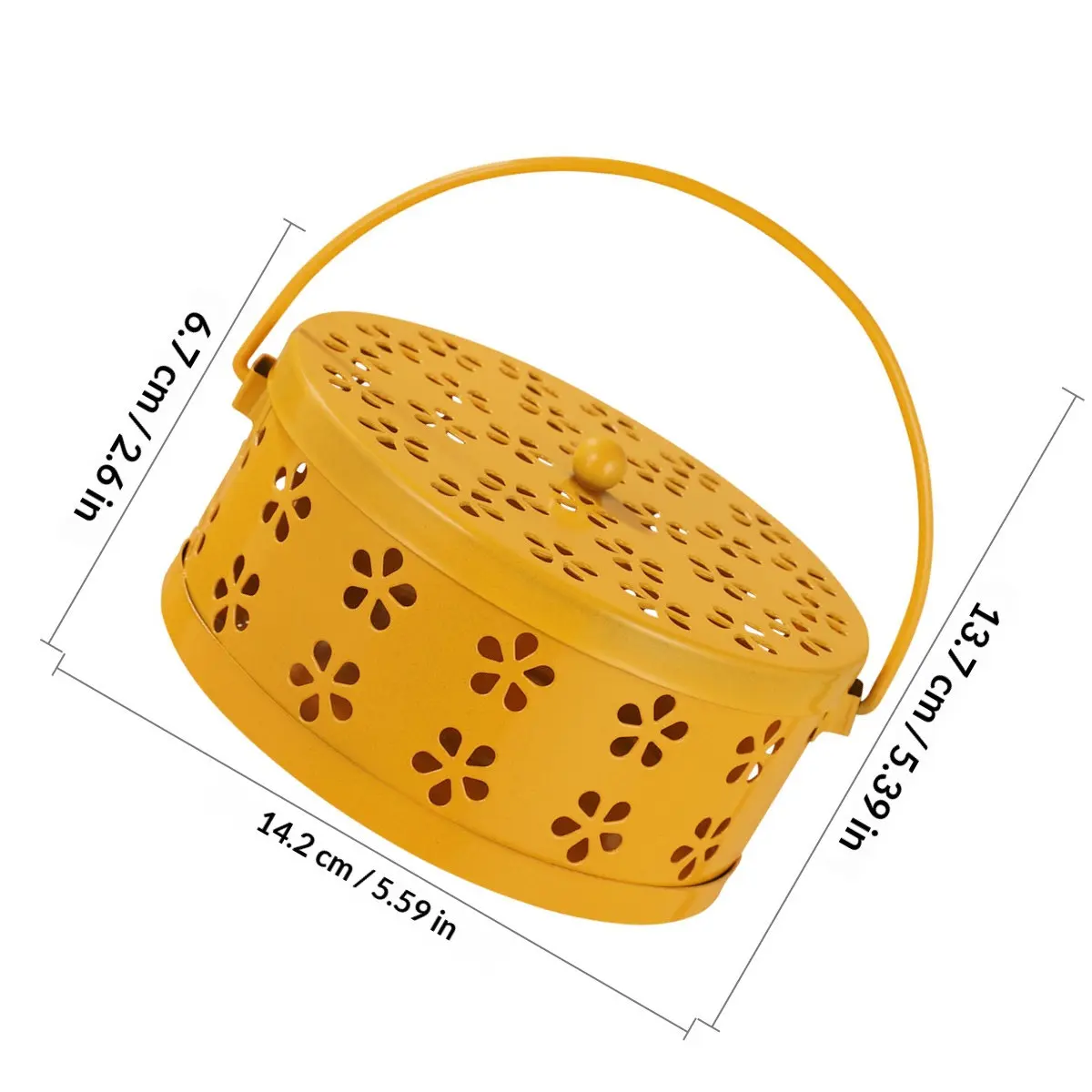 Retro Hollow Fireproof Metal Box Yellow Handle Holder Box Case Incense Burner for Safe Outdoor Indoor Use