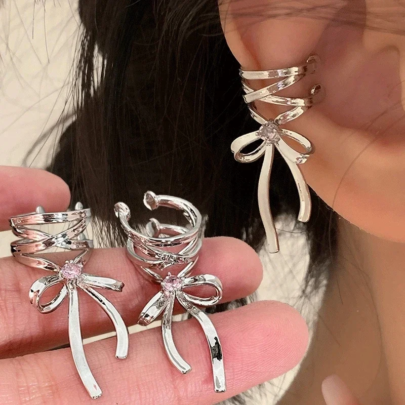 Girls New Ribbon Aesthetics Ear Clips Ballet Style Ribbon Bow-knot Ear Cuff Women Korean Fashion Kpop Earring Jewelry