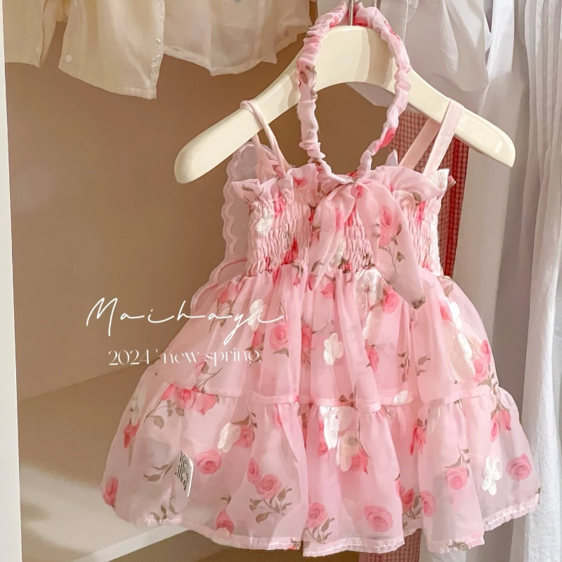 (0-3 years old) Summer Baby Girl Flower Printed Sweet Princess Dress Girl Back Bow Wings Birthday Party Dress