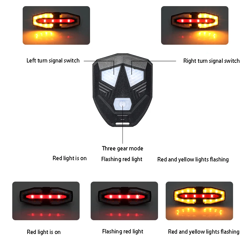 Imagem -04 - Luz Traseira da Bicicleta Noite Ciclismo Led Luz de Advertência ao ar Livre Carregamento Usb à Prova Impermeável Água Única Luz Mountain Bike Acessórios