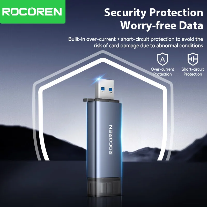 Rocoren USB 3.0 5Gbps 2 in 1 USB A USB C Combined Design Card Reader SD/TF Cards 2TB Smart Cardreader for Laptop Accessories