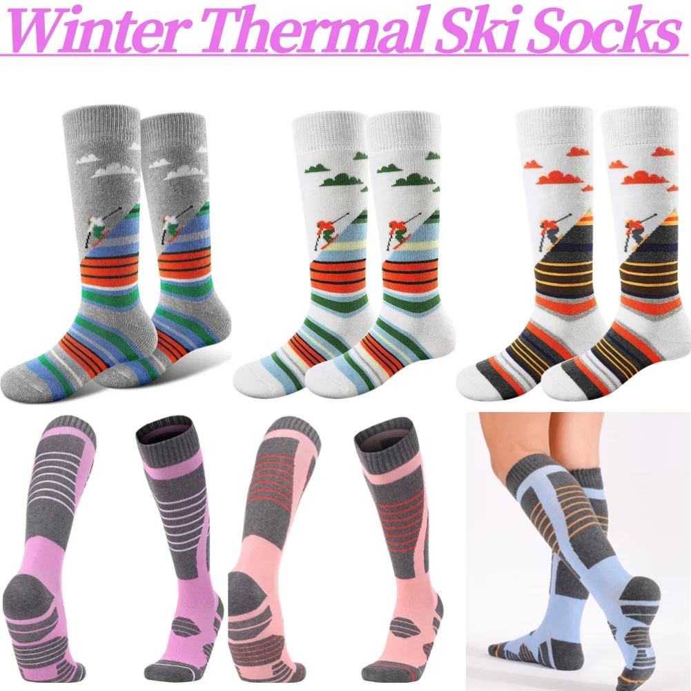 Ski Socks Cold Weather Socks Towel Bottom Thermal Knee-high Socks Breathable Ski Stockings Comfortable for Hiking