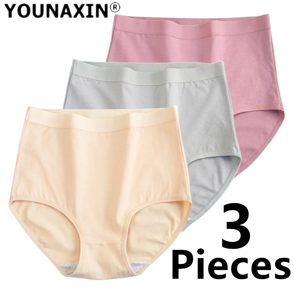 

3 Pcs Women Cotton Underwear Briefs Lingerie High-Rise Undies Girls Large Sexy Panties Soild Colors Undershorts M L XL 2XL 3XL