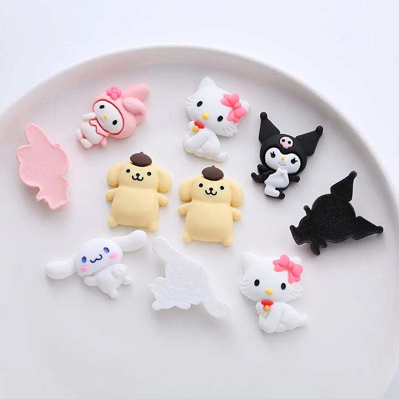 10pcs Sanrio Accessories Kawaii HelloKitty Mymelody Kuromi Korean New Cartoon DIY Phone Case Patch Cute Girl Hair Accessories