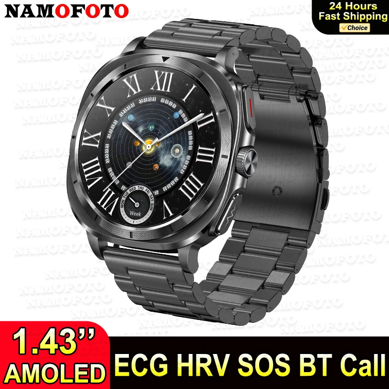 

NAMOFOTO New Smart Watch 1.43" AMOLED Clock ECG HRV Blood Lipid Pressure Oxygen Wristwatch Men Bluetooth SOS Call Smartwatch