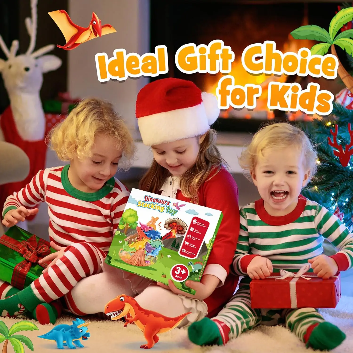 ของเล่นไดโนเสาร์สำหรับเด็กอายุ 2-7 ปี บล็อกไม้แบบซ้อน Montessori ของเล่นสำหรับเด็กอายุ 3 4 5 6 7 8 ปี ของขวัญวันเกิดสำหรับเด็กชายและเด็กหญิง