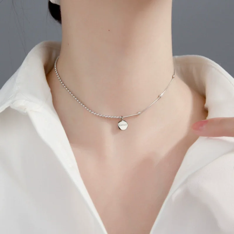 

925 Sterling Silver Choker Collar Short Necklaces for Women Round Clavicle Chain Lucky Fine Jewelry Gift Accessories