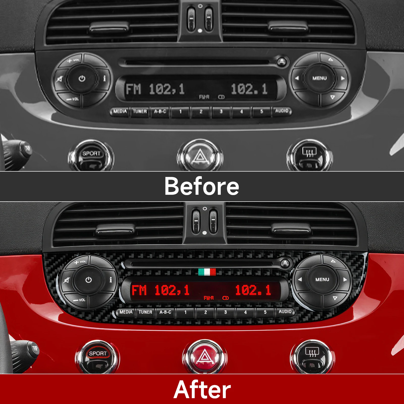 For Fiat Abarth 500 500C 500e 595 595C 695 695C Car Center Console Radio With CD Player Panel Carbon Fiber Interior Stickers view 3