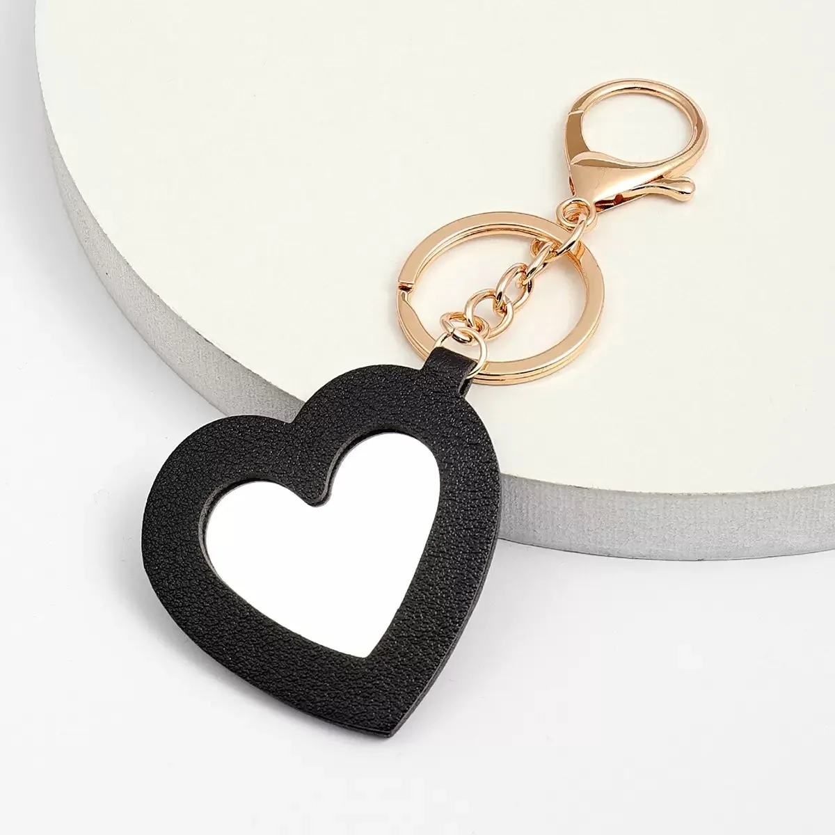 Fashion Leather Keychain with Mirror, Trendy Mini Pouch