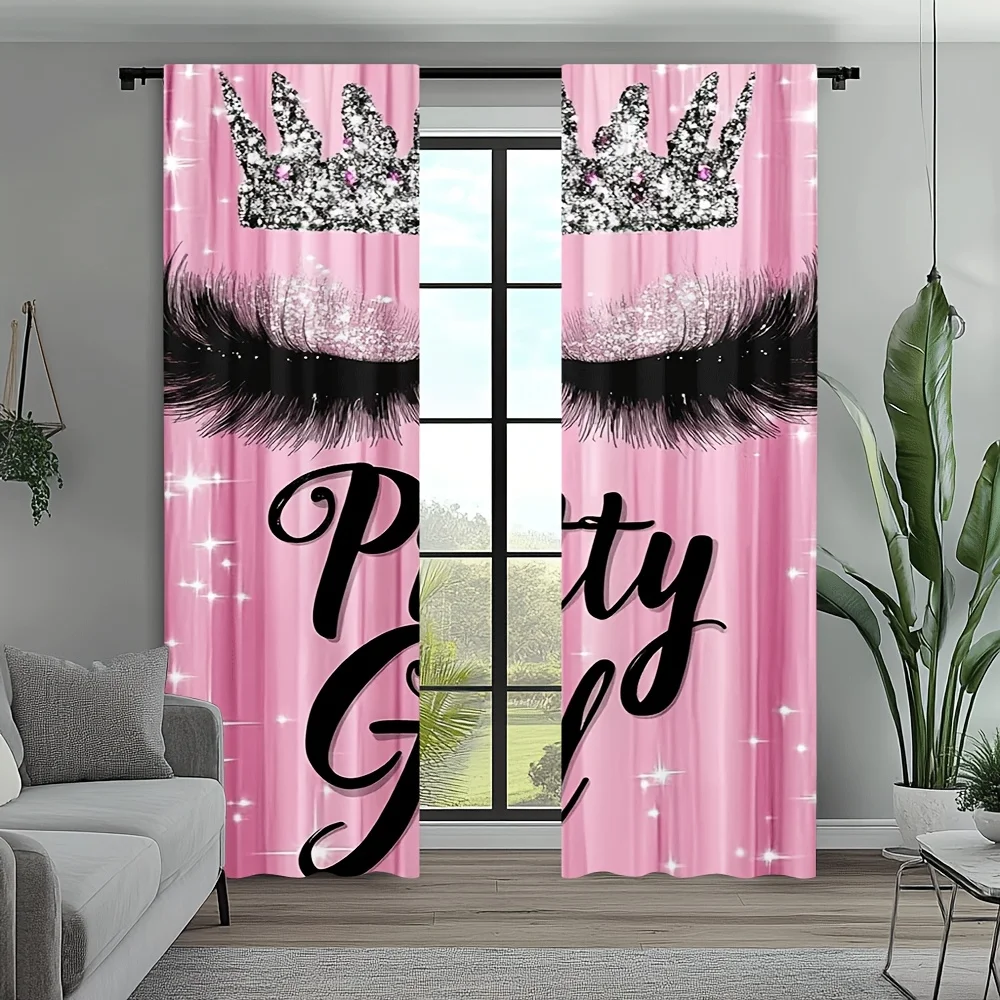 Romantic Pink Glitter Princess Curtain Panel Aesthetic Girl Room Decor Window Curtains Blinds Sparkle Glitter Bedroom Backdrop