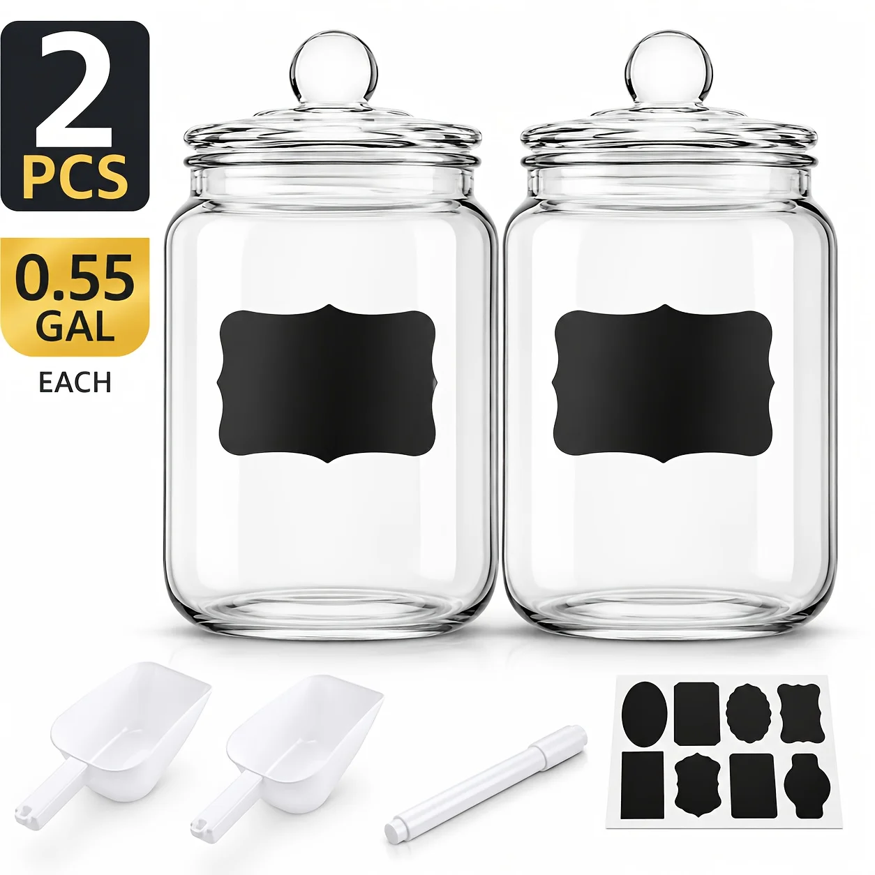 2pcs Glass Pantry Jar with Clamshell Lid for Pantry And Kitchen Countertops - Hand Washed, Reusable Round Container for Biscuits, Candy, Pasta - 1 Set Of 2pcs view 2