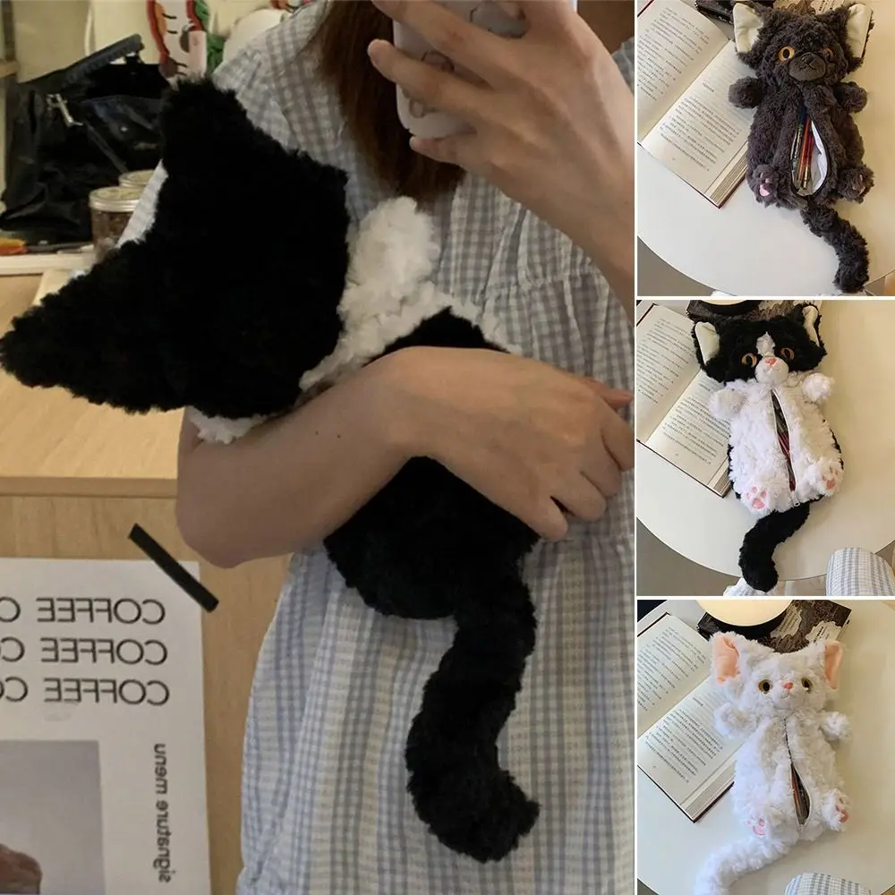 Creative Gift Plush Cat Pen Bag Large Capacity Makeup Bag Pencil Pouch Multifunctional Kawaii Stationery Storage Bag Women Girls