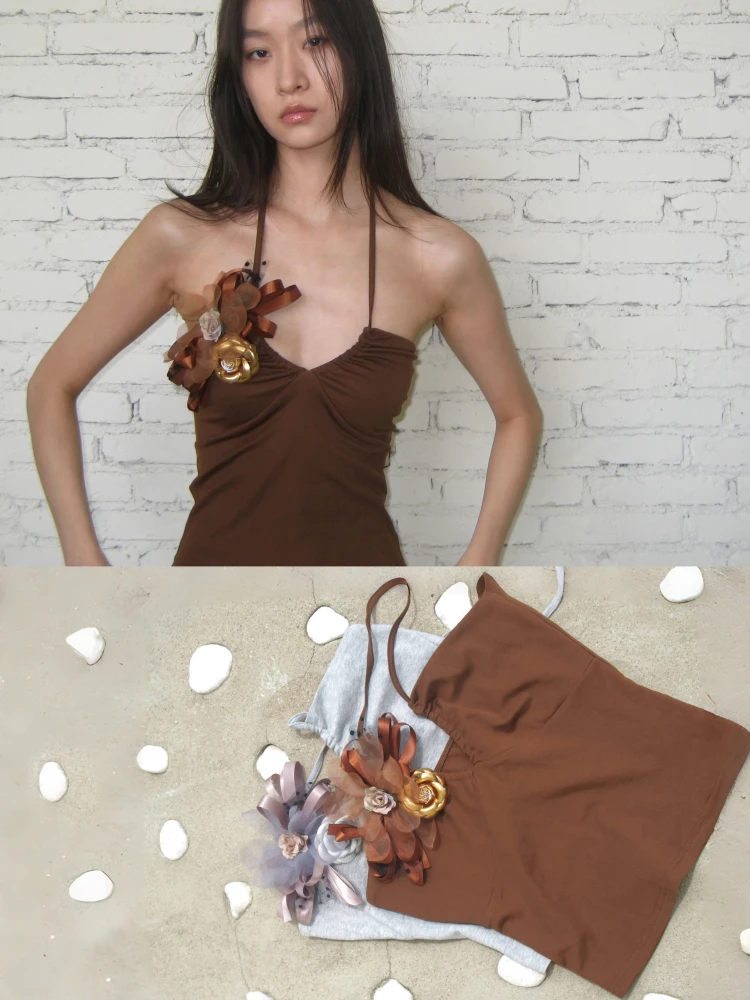 

Waterbear Double-Sided Lyocell Detachable Flower Top Romantic Vintage Feel Women's Vest Summer 2025 Ne Hanging Sle Elasti...