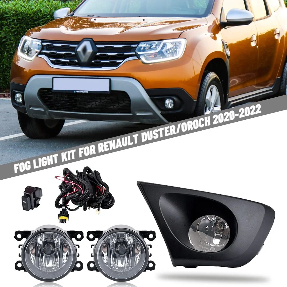 Front Fog Light Kit for Renault Duster/Oroch 2020-2022 Fog Lamp Set with Bezels Wiring Harness Switch Relay Pair