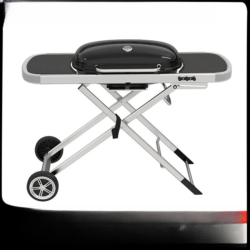 Large Foldable Portable Charcoal BBQ Grill, Oval Shape Outdoor Roaster for Camping Backyard Barbecue