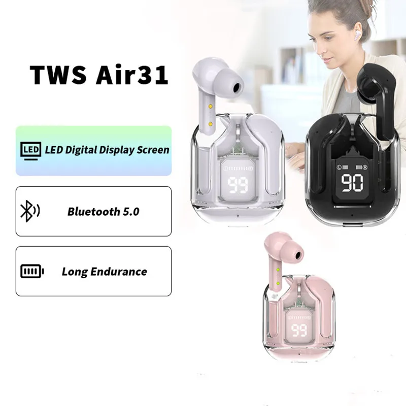 NEW T2 tws Wireless Bluetooth Headset Transparent ENC Power Digital Display Stereo Sound Earphones for all smartphone