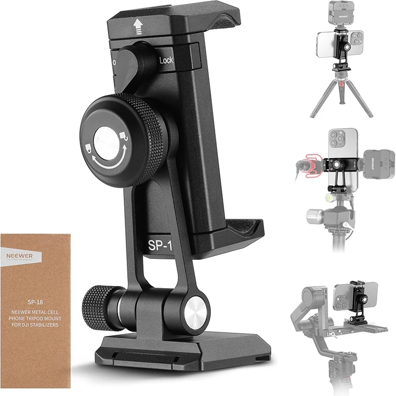 

Neewer Phone Tripod Mount Adapter with Arca Type QR Base, Cold Shoe, 1/4" 3/8" Holes, 360° Swivel 180° Tilt,