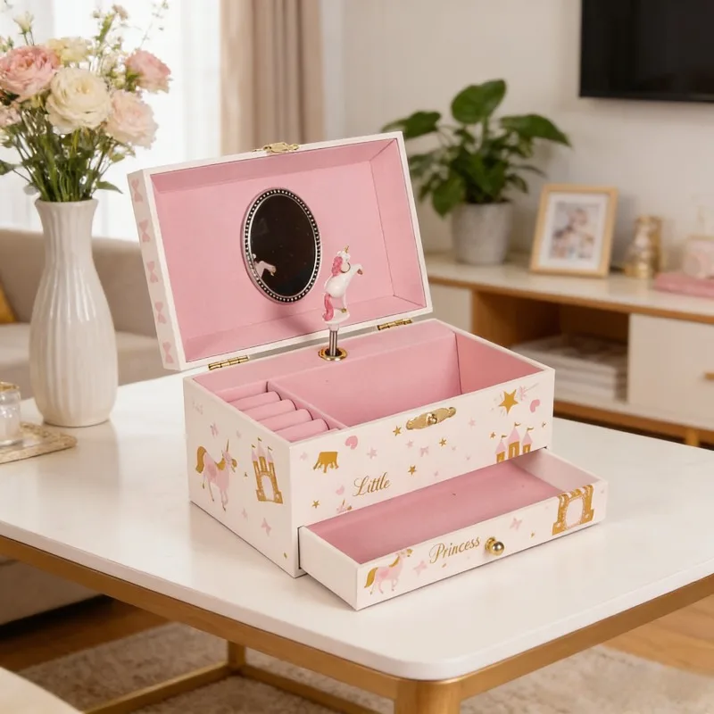 Pink Ballerina Musical Jewelry Box with Makeup Mirror Kid Jewelry Storage Case Girl Ideal Gift Birthday Christmas Children's Day