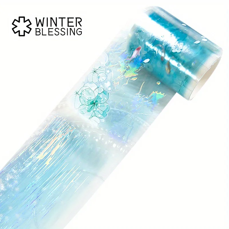 2m Laser Iridescent PET Tape Blue Flower Transparent Roll Stickers Decorative Adhesive Tape For Scrapbooking Journal Stationery