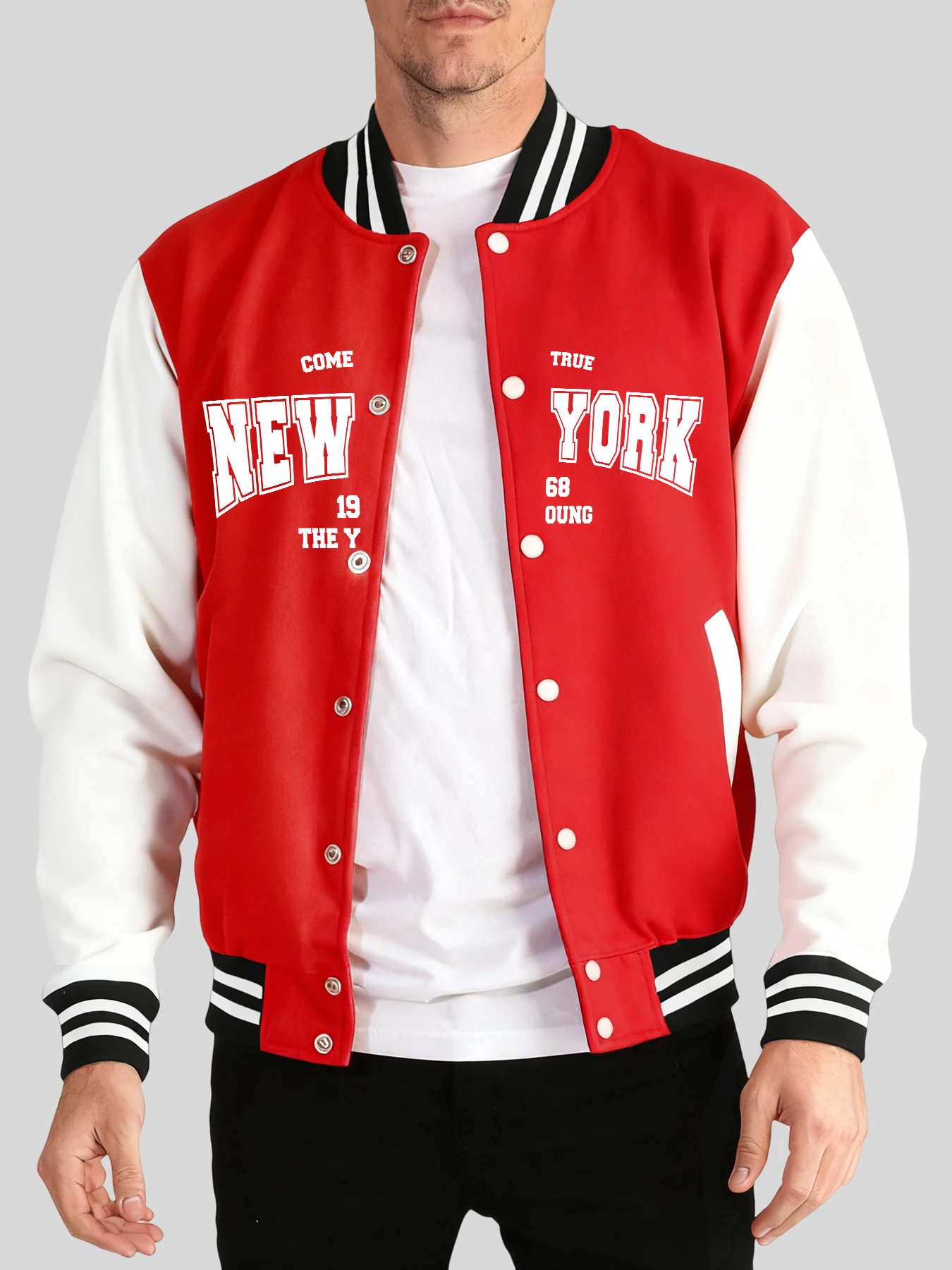 

Come True New York 1968 Printing Sport Coat Man Hip Hop Comfy Jackets Casual Autumn Streetwear All-Match Basics Baseball Jersey