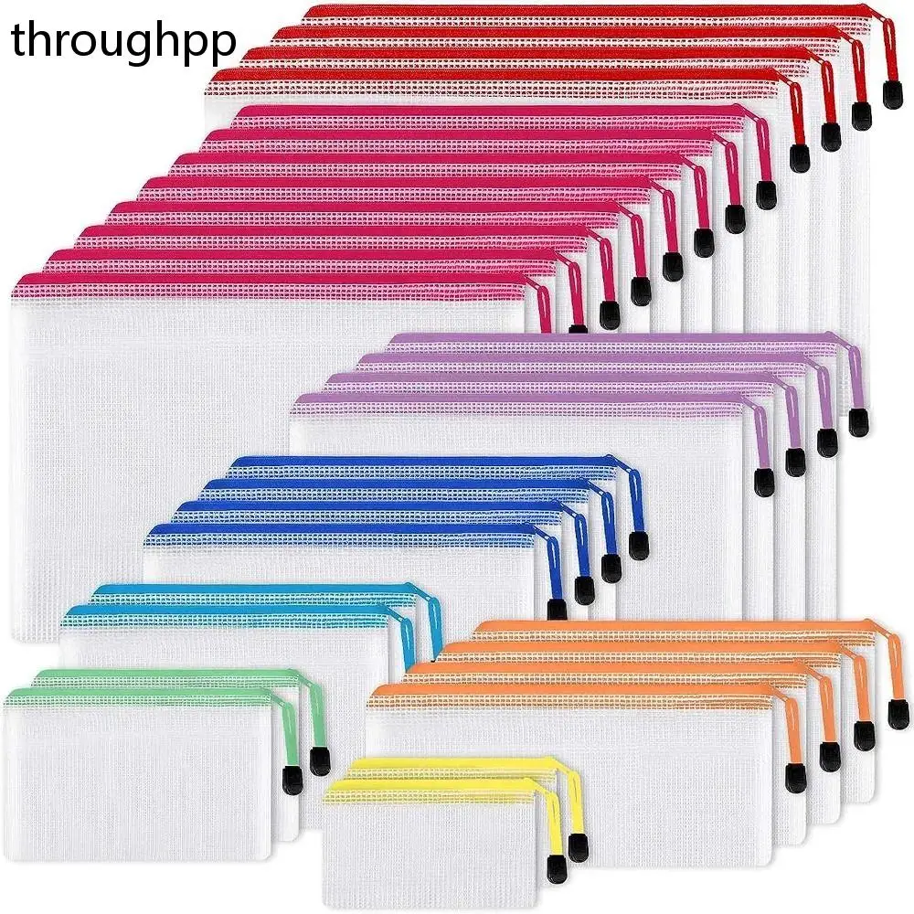 PVC Large Capacity Document Organiser Mesh Zipper File Folders Pouch School Office Supplies