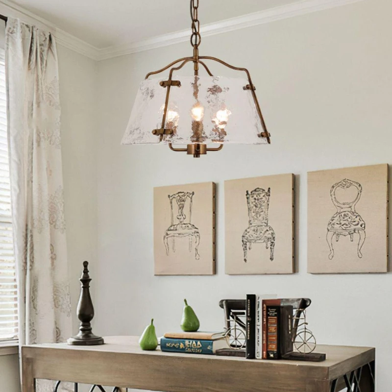 American Industrial Style Transparent Glass Pendant Lights Retro Atmosphere Bedroom Study Bar Counter Wrought Iron Hanging Lamps