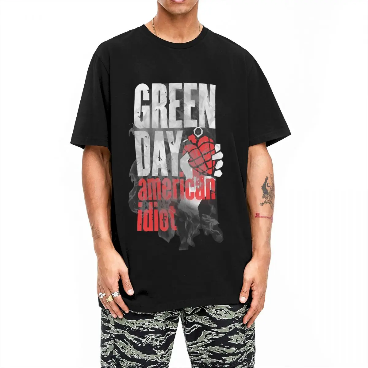 Oversized T-Shirt 2024 American Idiot Cotton T-Shirts Green Day Album Print Fashion Tshirt for Men Casual Short Sleeve Top Tees