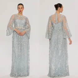 Lace Sequined Flower Beading Ruched Birthday A-line High Collar Bespoke Occasion Gown Long Dresses