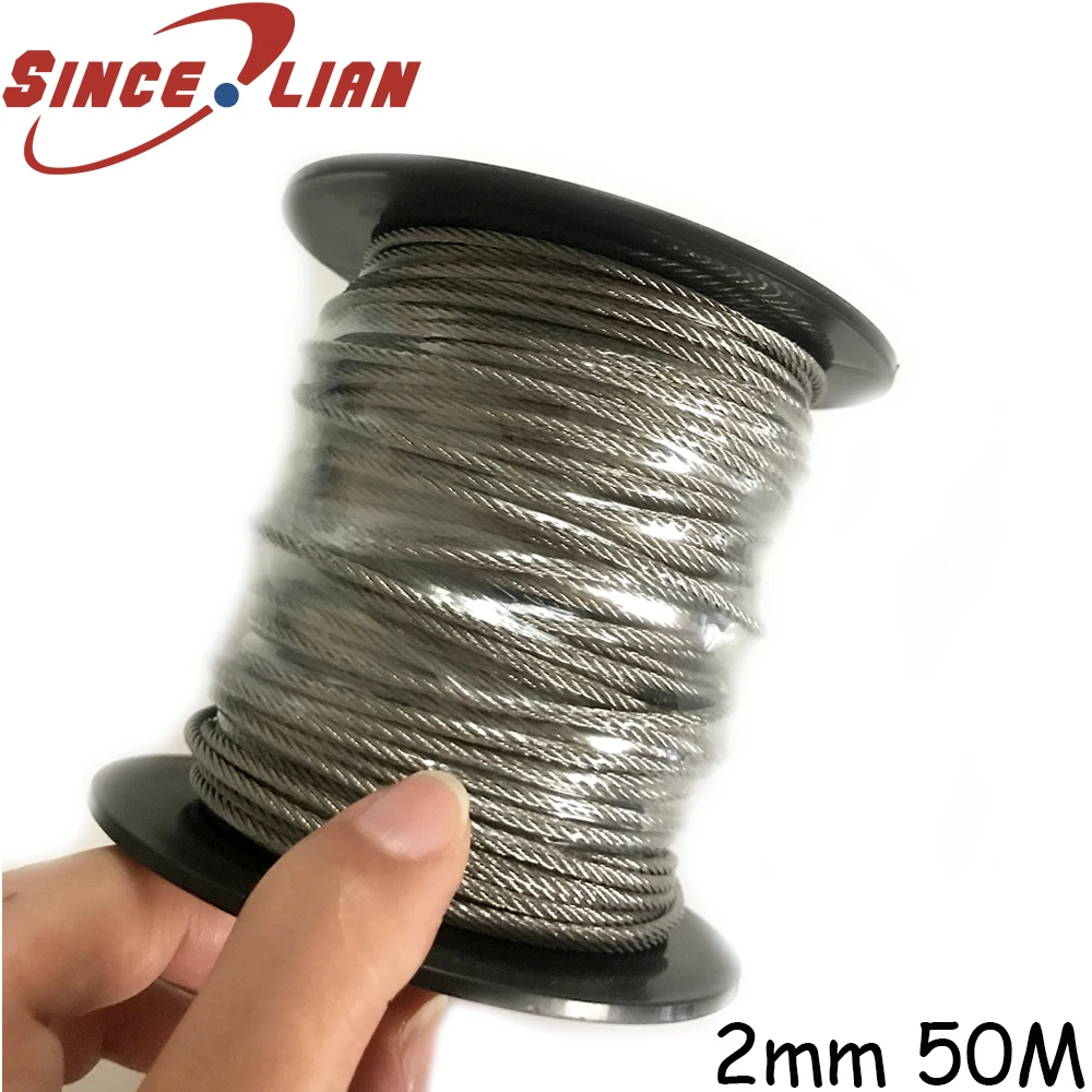 High Quanlity Stainless Steel Wire Rope 2mm Tensile Diameter 7X7 Structure Cable Gray Line 50 Meters