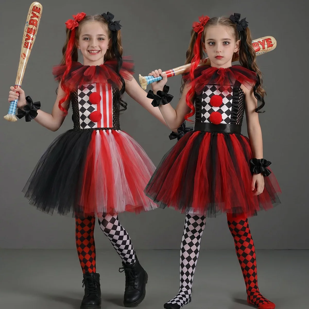 

Girls Circus Horror Clown Style Sister Matching For Kids Halloween Spooky Themed Party Fancy Dress Stage Performance Tutu Dress