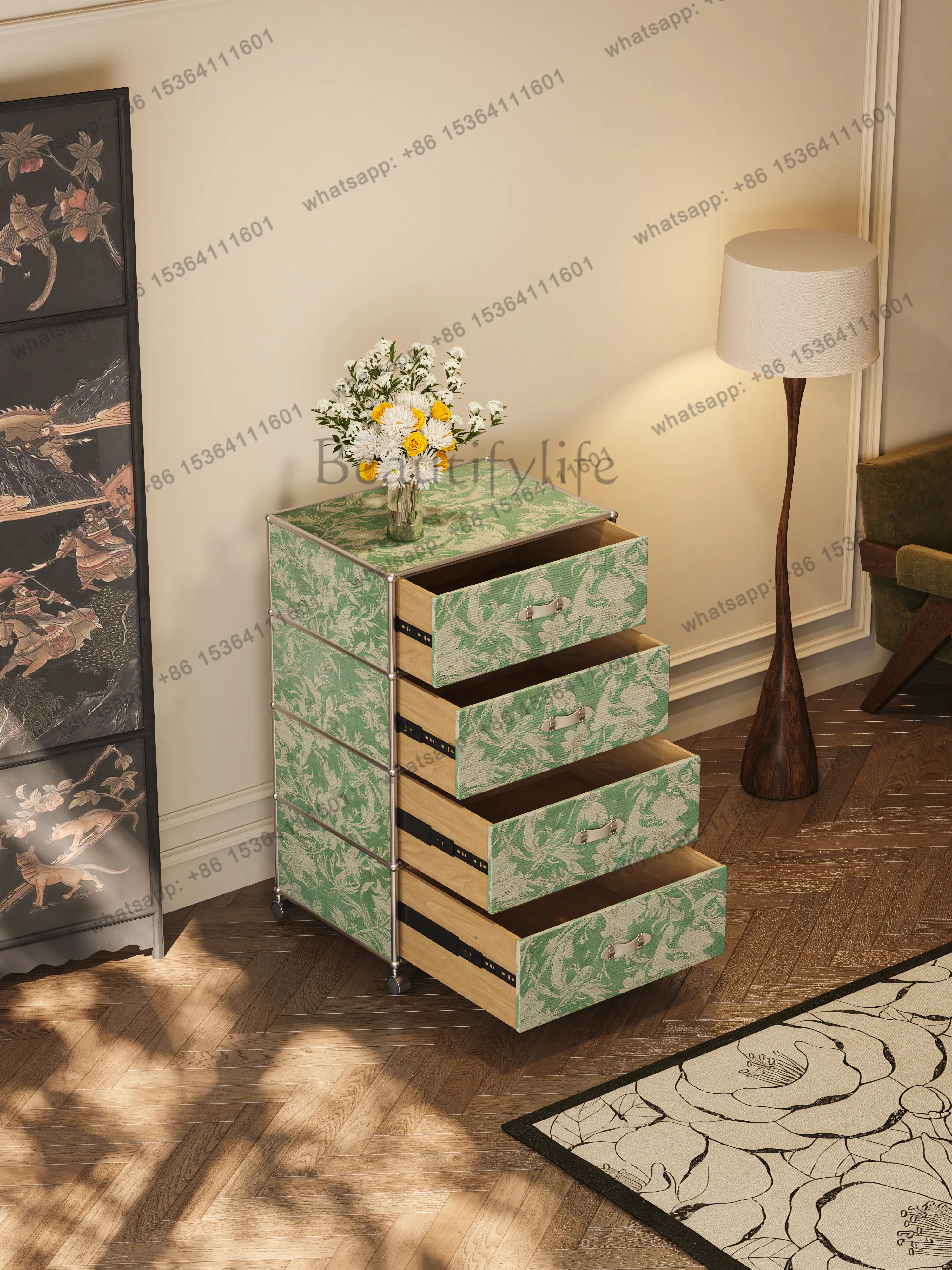 LX medieval Bauhaus side cabinet small apartment drawer floor storage locker
