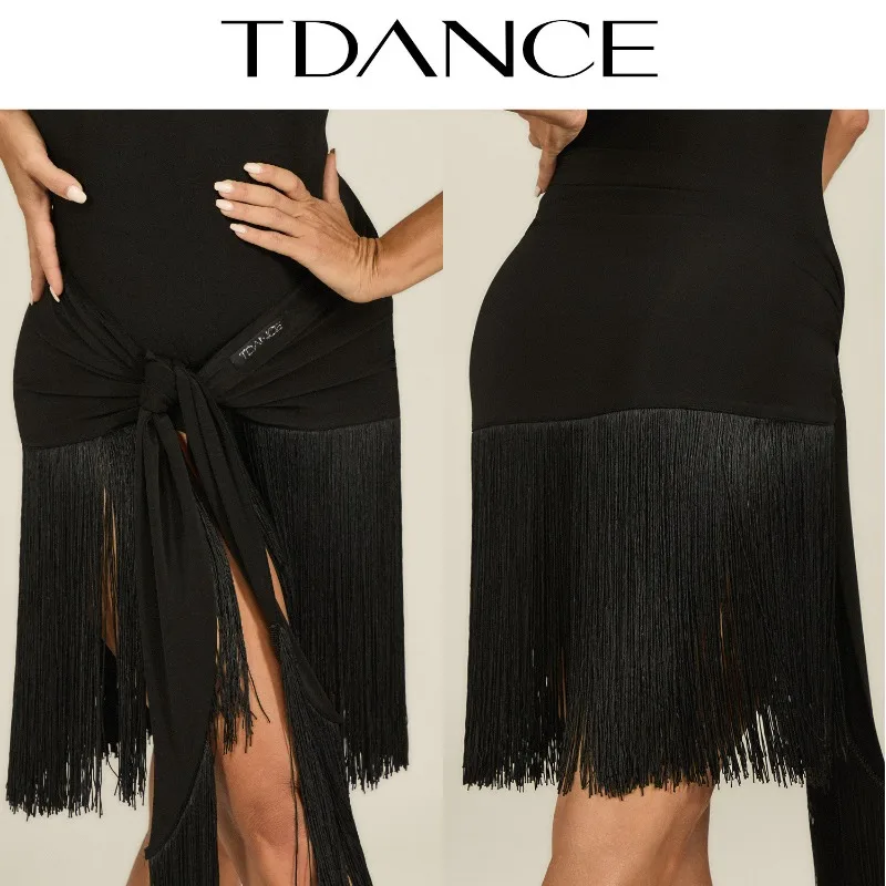 

Customized TDANCE Latin Practice Dress [One Piece Lace Up Tassel Half Skirt] Training Class Hip Scarf Female GL-220