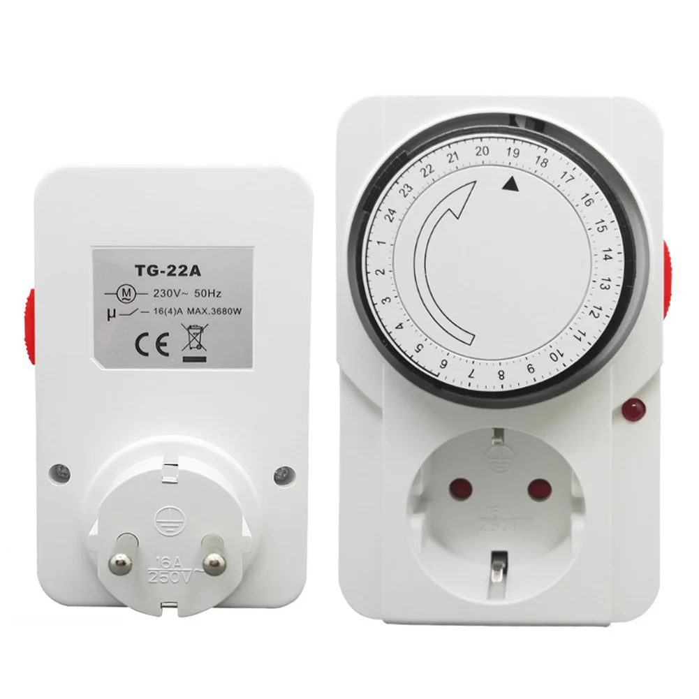

1pc Timer 24-Hour Programmable Timer Socket For Home Appliances 16A European Mechanical Timer Switch TG-22A