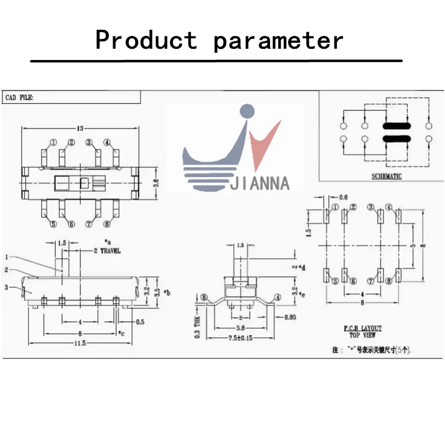 Three-section patch small toggle switch Vertical vertical 8-pin toggle the third-gear patch MSK-06C G4 handle height 4MM