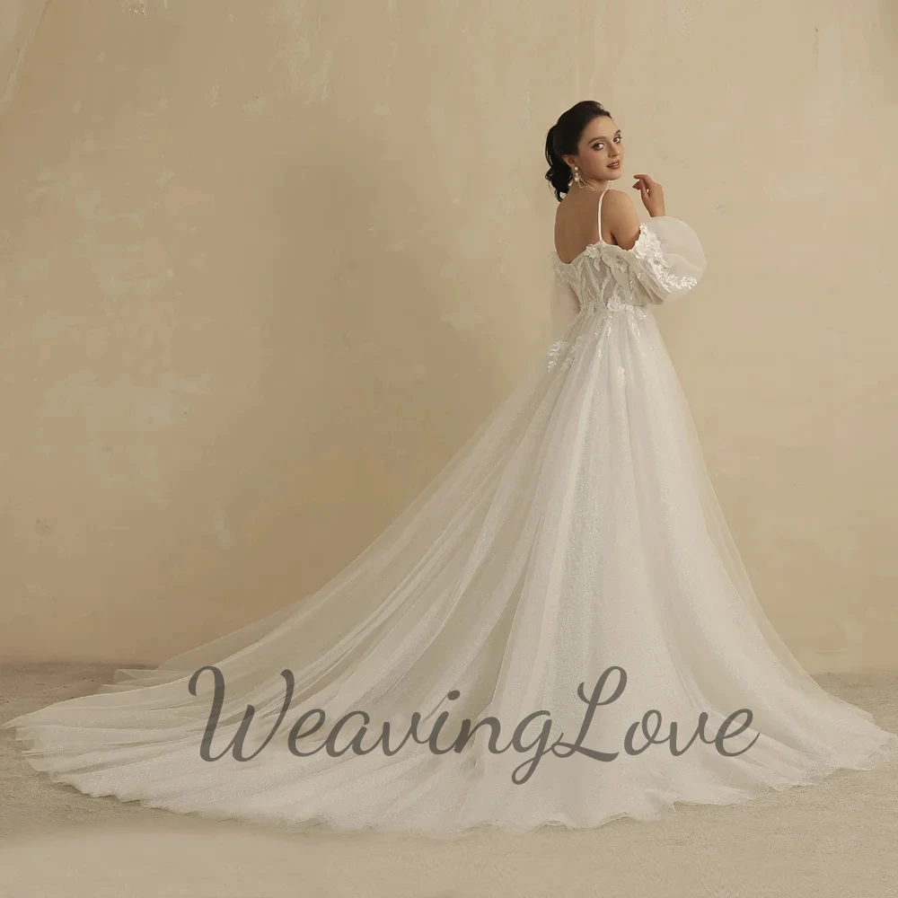 2023 Exquisite  Floor Length A Line Wedding Dress For Bride Wedding Gown Detachable Full Sleeves One Piece Dress Women Custom