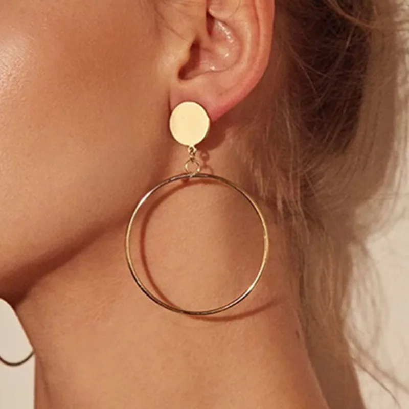 Fashion Exaggerated Big Hollow Round Drop Earrings Geometric Jewelry Statement Earrings for Women Creative Punk Accessories