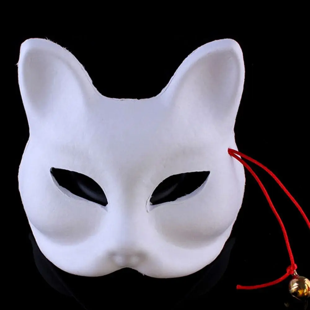 화이트 폭스 마스크 블랭크 펄프 종이, DIY 고양이 얼굴 미완성 핸드 페인트, 페이스 마스크 볼룸