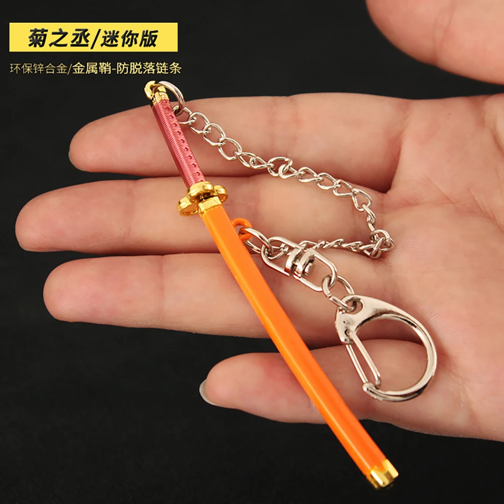 One Mini Kikunojo Piece Weapon Keychain 9cm Samurai Sword Alloy Game Military Tactical Knives Model Japanese Catanas Swords Toys