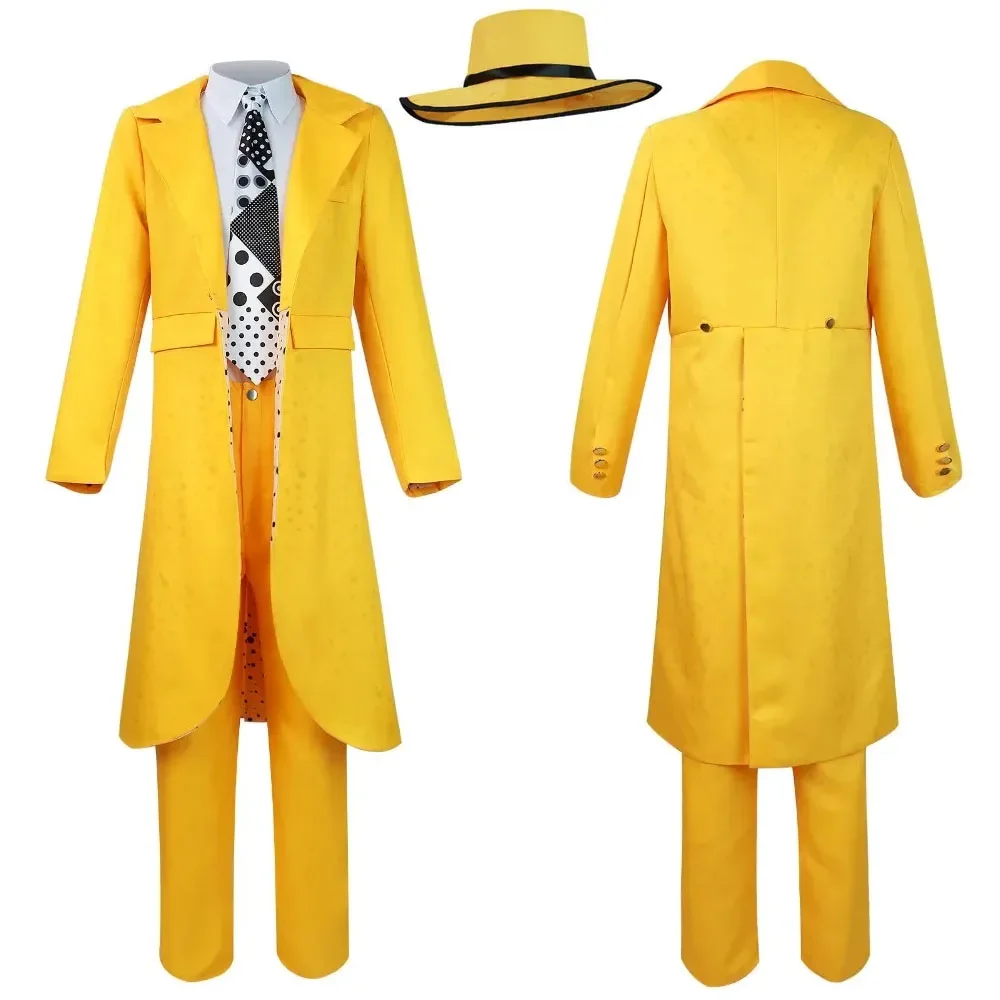 

Comedy Movie The Mask Jim Carey Cosplay Costume Yellow Coat Shirt Pants Full Set La Máscara Role Play Uniform Suit Halloween