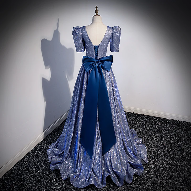 

Blue Evening Gown Women's 2026 New Starry adient Performance Costume Folk Song Solo Vocal Exam Ele Long Dr