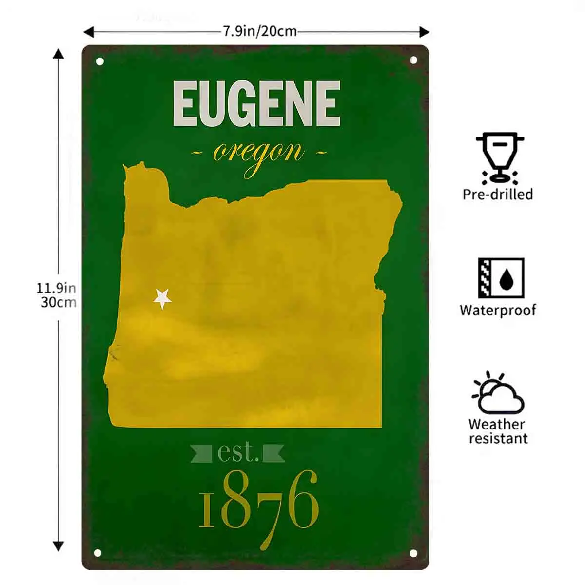 2D FLAT 1pc Eugene Oregon Gold Map Metal Wall Sign Decoration for Home Cafe Garage Bedroom Porch And Garden