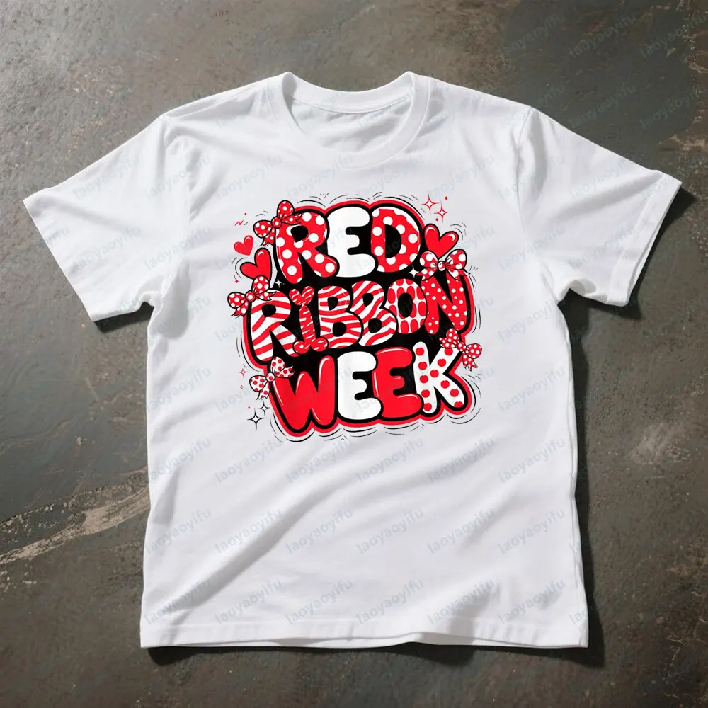 Red Ribbon Week Tshirt Anti Drug Clothing Creative Fashion Art Design Promotional Apparel Women Daily Life Unique Cotton Tee Top