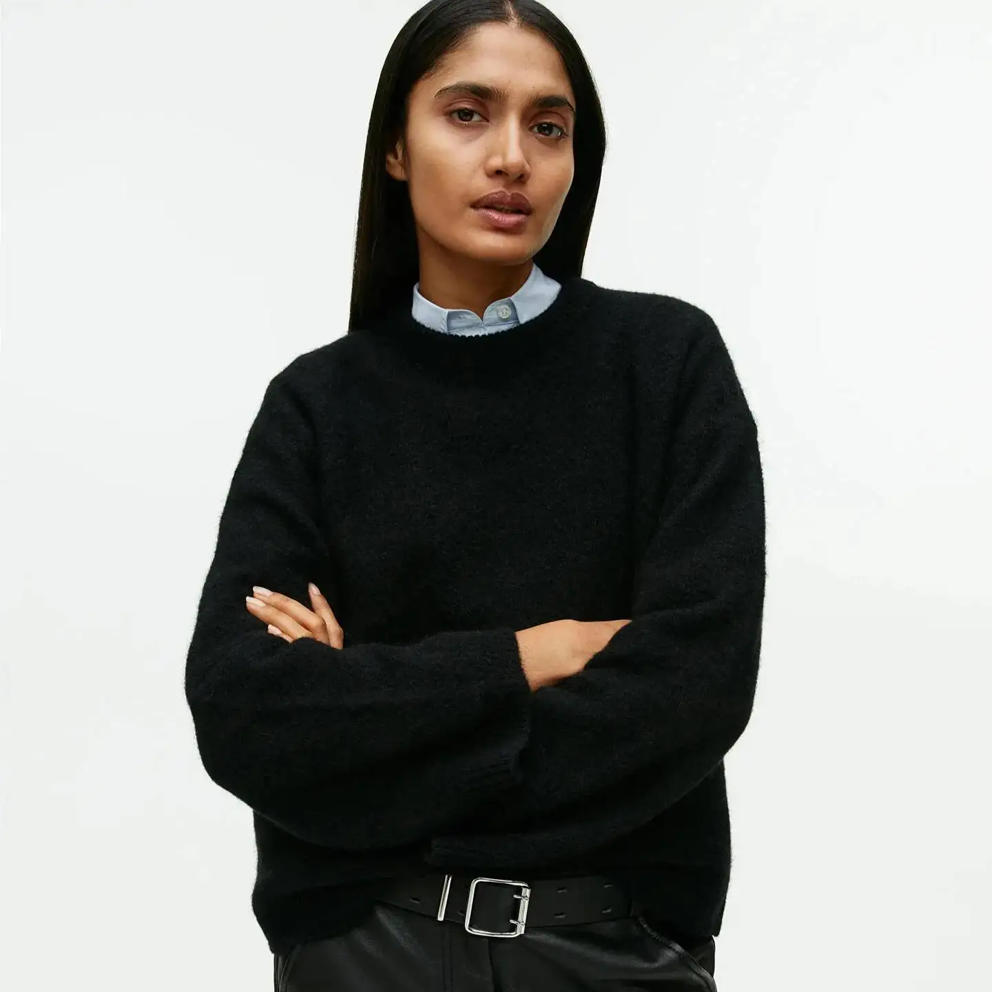 

Autumn Winter American Style Lazy Soft Gray Pullover Sweater Women Loose Thickened Cashmere Round Neck Knitted Femme