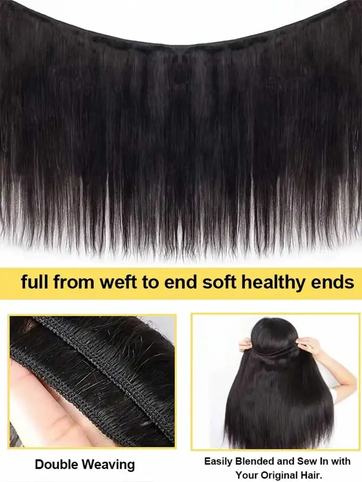 Paquetes de Cabello Humano Brasileño Lacio de 12 a 42 Pulgadas, Remy, Negro Natural 4