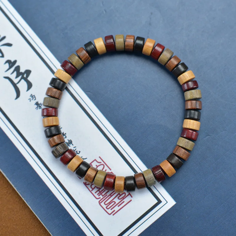 Exquisite natural multi-treasure sandalwood single-loop pill bead bracelet, ethnic style, unisex collectible and handcrafted bra