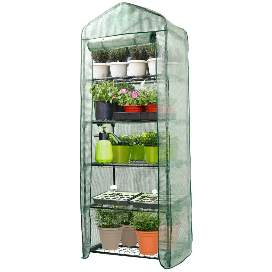 

Garden 5 Tier Mini Greenhouse 75 H x 27 L x 19 W Sturdy Portable Gardening Shelves with Durable PE Cover w RollUp Zipper Door Sm