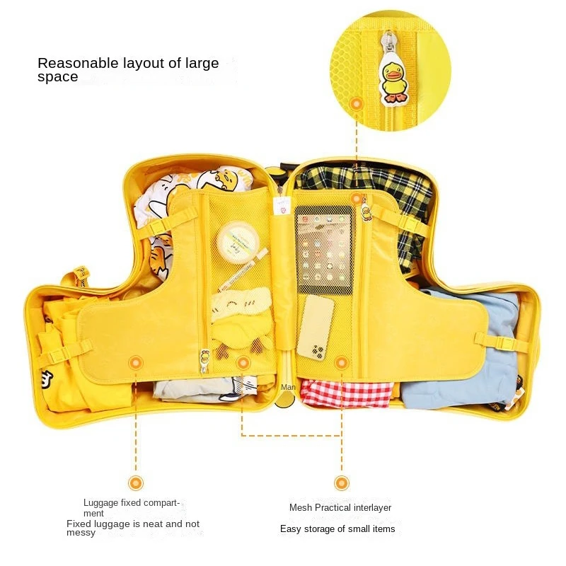 Leuke Pony Cartoon Kinderen Koffer Eend Patroon Rit op Bagage Case 20 24 inch Cabine Handbagage Koffer TSA Lock