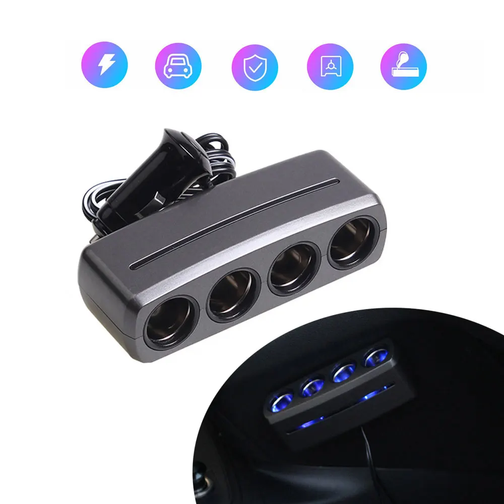 12V-24V Car Cigarette Lighter Socket Splitter Outlet Power Plug Charger Plug Adapter 4 Way Port Auto for Phone Car Accessories