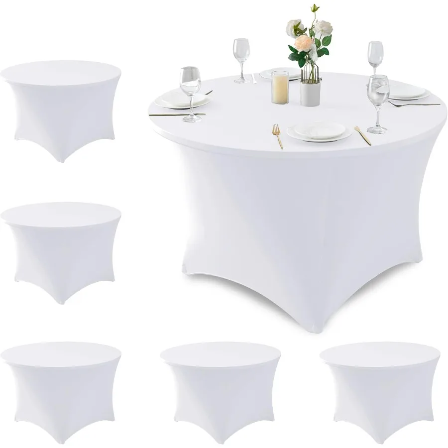 

Fitted Round Table Covers 5ft-Spandex Elastic Table Cloths 6 Pack 60 Inch-White Small Stretch Folding Tablecloth for Weddings Ba