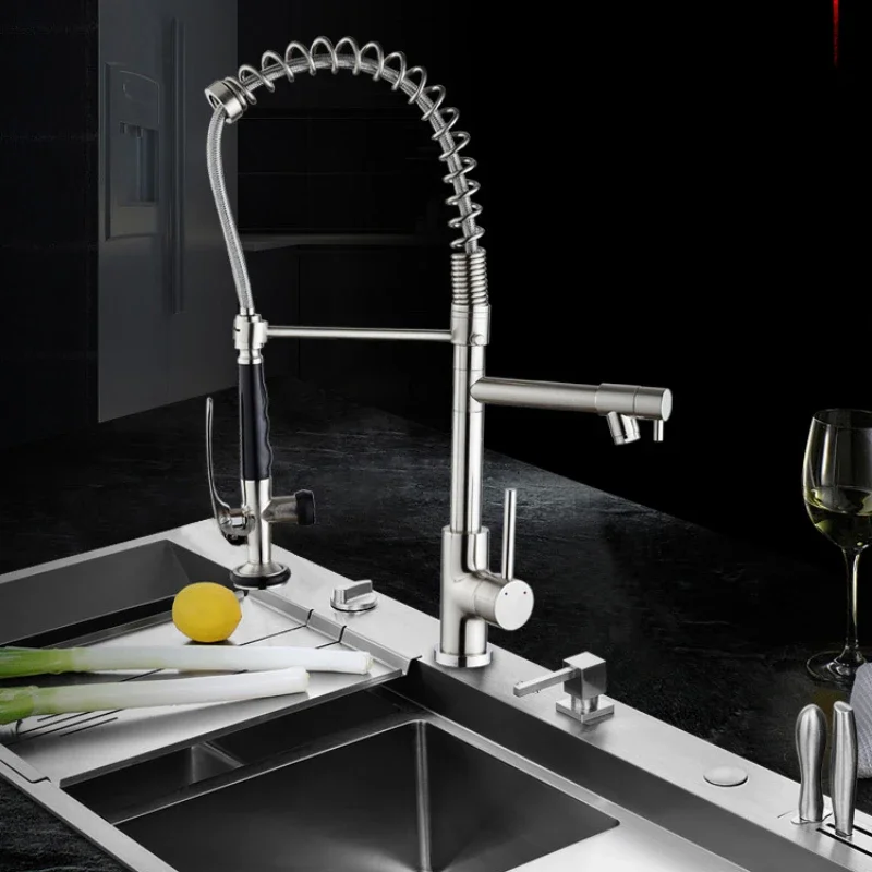 Matte Black Pull-Down Kitchen Faucet 360° Rotating Sink Tap with Dual Modes Hot and Cold Mixer for Modern Kitchens